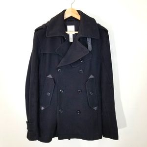 Diesel Mens Black Button Peacoat Jacket Size L